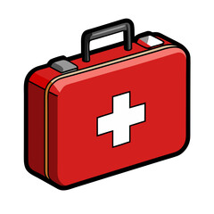 Obraz premium Red Cross First-Aid Kit with Handle — Bright Emergency Care Icon Vector Isolated on a Clean White Background