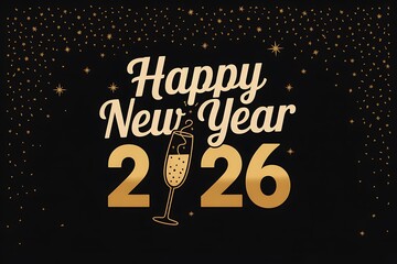 Fototapeta premium Celebrate a Sparkling 2026 New Year with Golden Champagne and Confetti, Perfect for Invitations and Festive Greetings, A Joyful Holiday Season Design