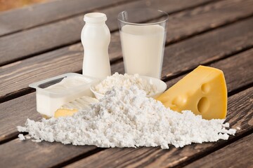 Fresh tasty dairy products on desk