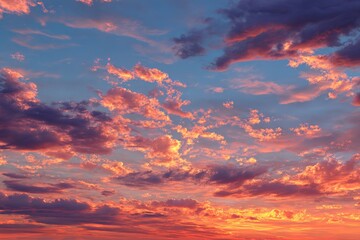 Fototapeta premium Colorful sunset sky filled with clouds over horizon in peaceful evening