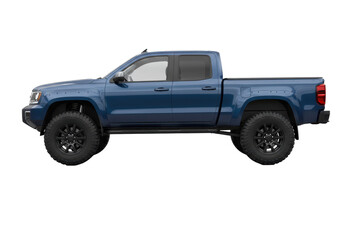 Isolated, four-door pickup truck, powerful vehicle for work or family transport on any terrain