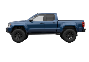 Isolated, four-door pickup truck, powerful vehicle for work or family transport on any terrain