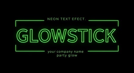 "GLOWSTICK" Green Neon Text Effect Typography Template on Dark Black Background