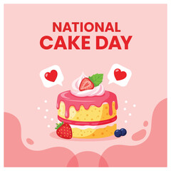 National Cake Day Delicious Strawberry Cake with Whipped Cream