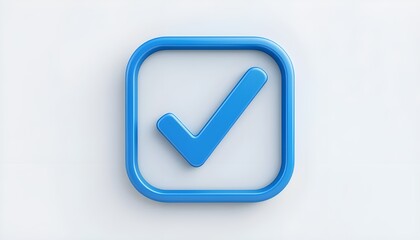 Check mark sign in square - blue check icon or logo isolated on white - 3d rendering