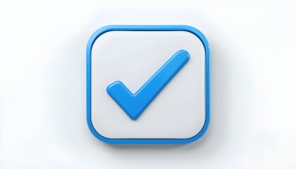 Check mark sign in square - blue check icon or logo isolated on white - 3d rendering