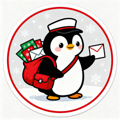 Obraz premium - Cheerful penguin delivering gifts and mail against snowy background