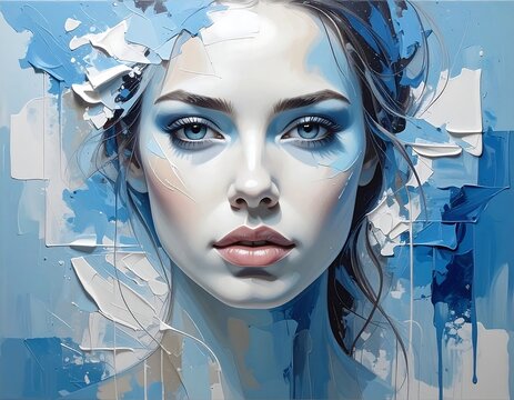 A portrait of a woman with a cool blue color palette