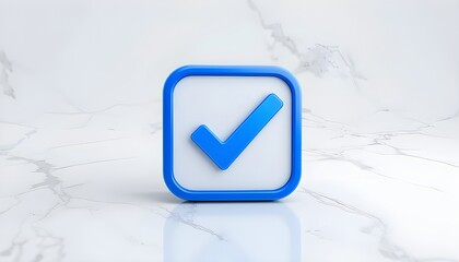 Check mark sign in square - blue check icon or logo isolated on white - 3d rendering