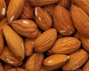 Fototapeta premium A close-up, high-quality shot of raw, unshelled almond nuts, showcasing their natural texture and detail