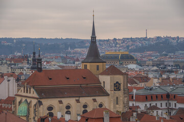The view from above of St. Giles' Church in Prague