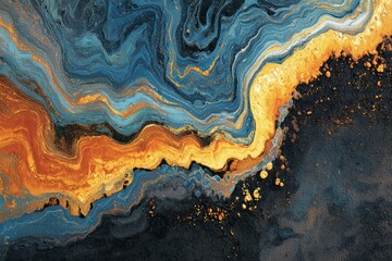Obraz premium Vibrant abstract artwork featuring swirling colors of blue, orange, and gold in a fluid design