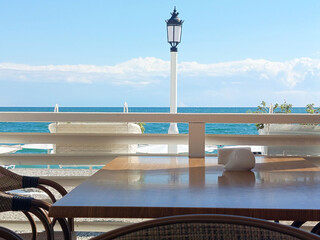 Restaurant on the seashore, sea view
