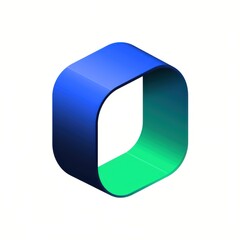 Fototapeta premium An abstract 3D shape with a smooth gradient transitioning from blue to green, set against a light background.