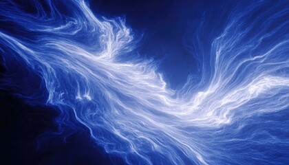 Abstract swirling blue and white energy, resembling cosmic nebula or ethereal smoke, dark background