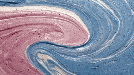 Swirled pastel pink and blue cream texture, abstract marble effect, close-up view