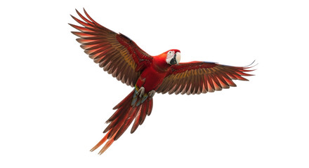 Isolated macaw spreading its wings, a scarlet macaw, a brightly colored, tropical bird