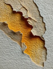 Close-up of peeling paint revealing yellow undercoat