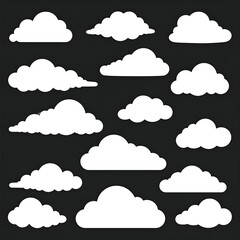 Various white cloud shapes on black background