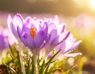 Fototapeta premium Spring crocus blossoms in dew