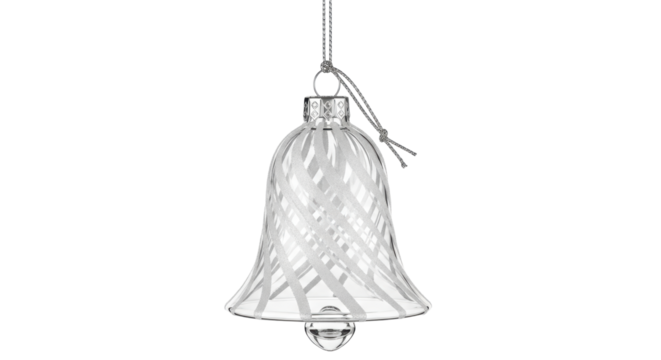 Isolated glass bell ornament for Christmas tree with delicate swirled design, holiday decor