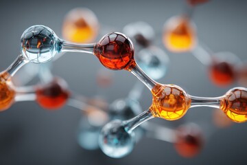Intricate Glass Molecule - A 3D Render of Atoms with Vibrant Colors and Bokeh.