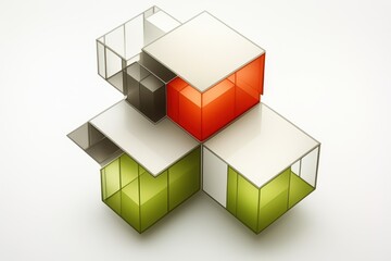 Obraz premium Stylish modern abstract architecture model featuring bright red and green elements, showcasing geometric design.
