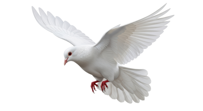 Isolated White Dove in Flight, Majestic Bird of Peace with Elegant Wings, Flying Gracefully