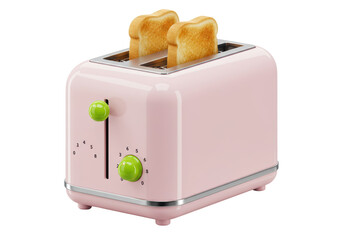 Isolated pink toaster with two slices of toasted bread, a small appliance for breakfast