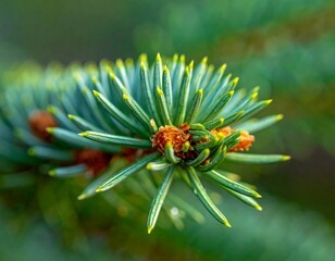 Close-up of a vibrant evergreen twig