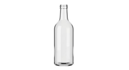 Isolated clean empty clear liquor spirit container for bottling brandy wine, bottle