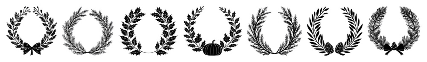 PNG Vintage laurel wreath collection design, element set on transparent background