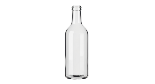 Isolated clean empty clear liquor spirit container for bottling brandy wine, bottle