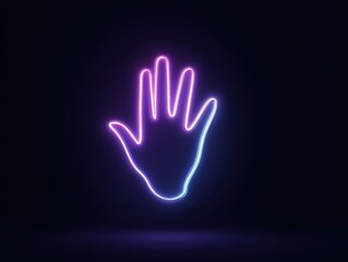 Glowing Neon Hand Outline - Vibrant Pink and Blue Against Dark Background.