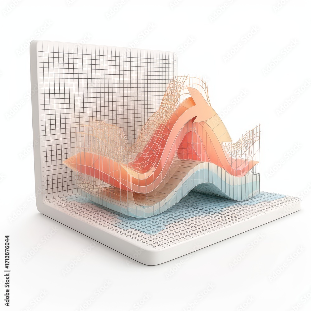 Poster 3d abstract graph visualization depicting complex data trends with vibrant colors in a modern design