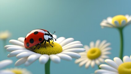 Fototapeta premium Ladybug on Daisy - 3D Rendered Image