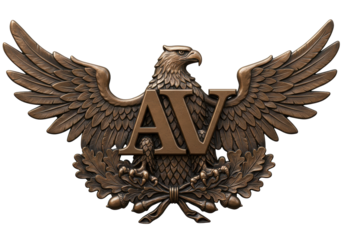 Isolated heraldic eagle with outstretched wings, metallic relief sculpture, emblem