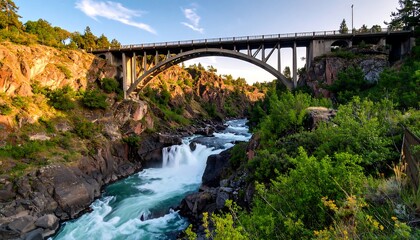 Fototapeta premium River flowing under an arching bridge