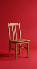 Fototapeta premium Wooden Chair on Red Backdrop Simple Furniture Still Life
