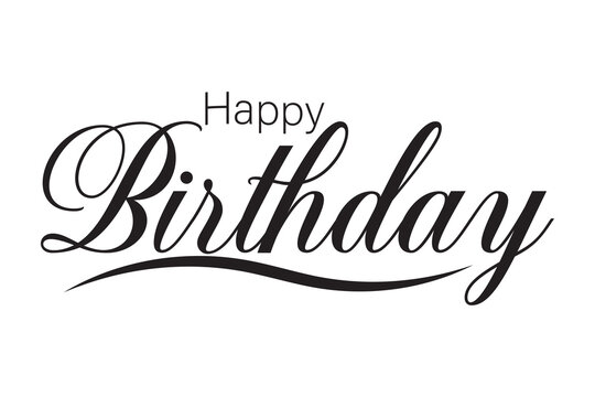 Happy birthday png message, minimal black calligraphy, digital sticker with white outline in transparent background