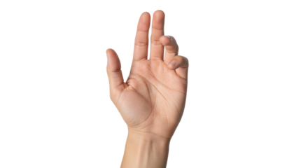 Isolated outstretched hand making a gesture with the fingers, isolated on neutral, solid fill