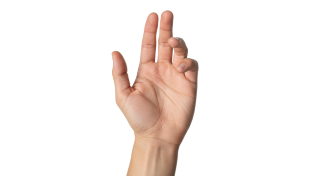 Isolated outstretched hand making a gesture with the fingers, isolated on neutral, solid fill
