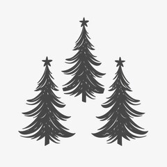 Obraz premium Three silhouetted Christmas trees with star tops, evoking a festive and cheerful holiday spirit.