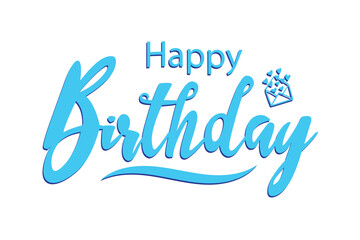 Happy birthday png message, minimal black calligraphy, digital sticker with white outline in transparent background