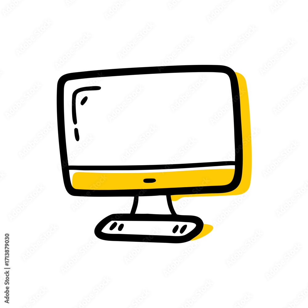 Poster desktop computer monitor setup icon for web and graphic design