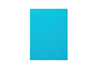 Perfectly flat, unblemished sheet of vivid cyan paper with laser-sharp edges, centrally isolated on a transparent studio background with extensive negative space, concept of modern minimalist design