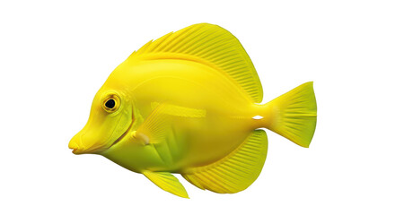 Isolated bright yellow tang fish swimming underwater, tropical marine life species