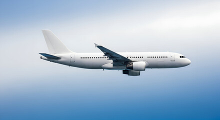 Obraz premium Side View of a White Passenger Jet Airplane Airbus A320 Side View Flying Above the Clouds