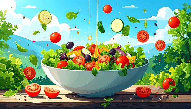 Colorful salad bowl with fresh vegetables