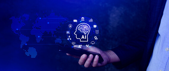 AI or Artificial intelligence business concept, technology business icon and industry digital...